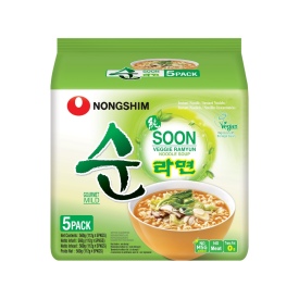 Ātri pagatavojama Ramen dārzeņu-nūdeļu zupa, vegāna, vidēji asa, ģimenes paka, 112g x 5
