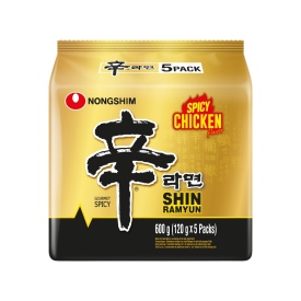 Instant noodle soup Shin Ramyun, Chicken, Hot, ģimenes paka, 120g x 5